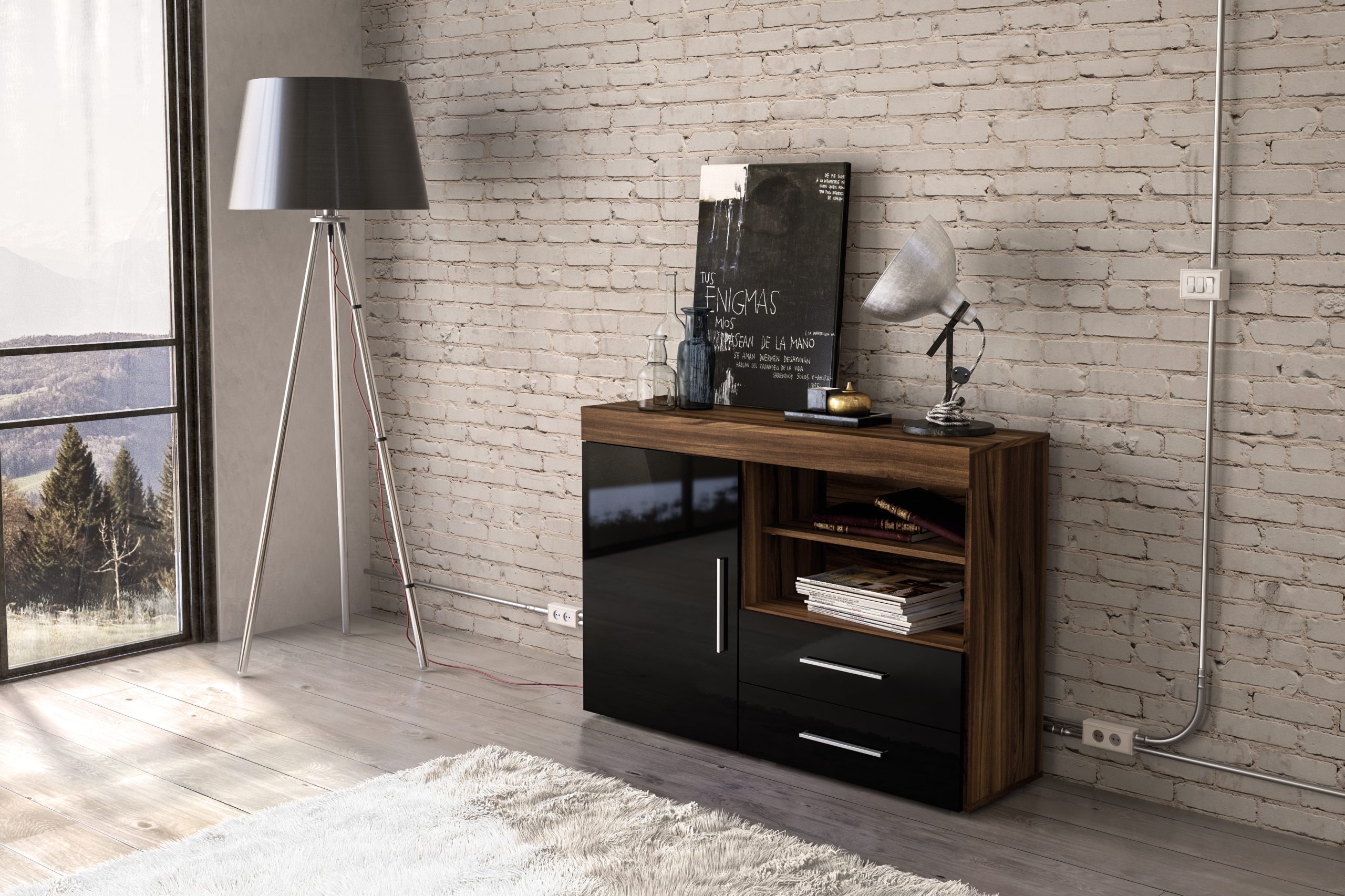 Walnut and deals black sideboard