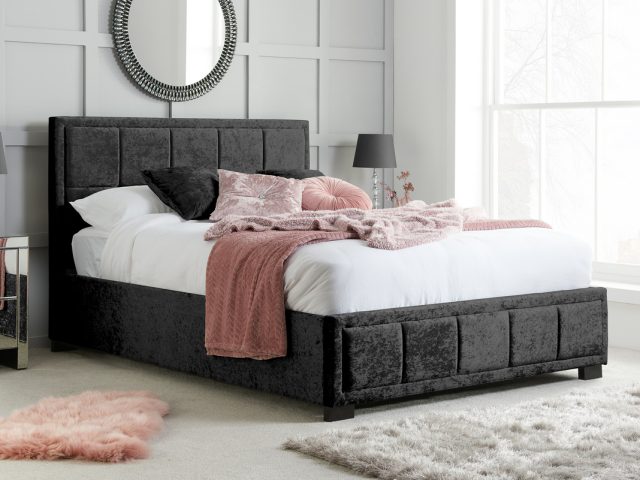 Hannover King Bed Black Crushed Velvet | Birlea