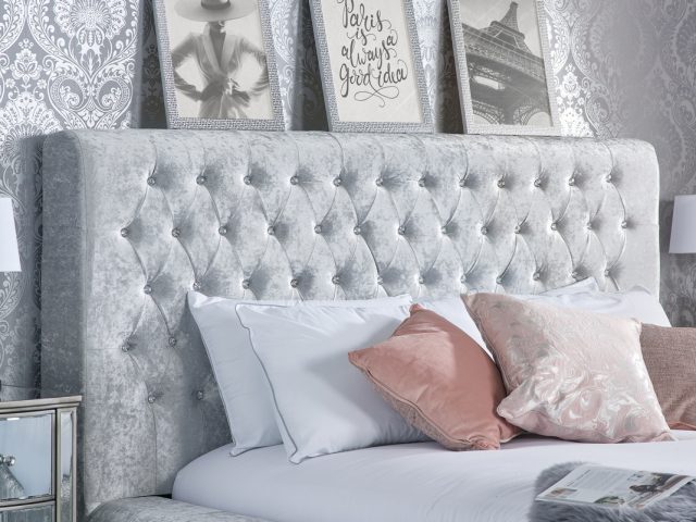Pillow Back Velvet Bed - Double (135cm) - Grey