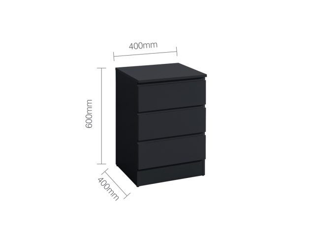 Oslo 3 Drawer Bedside Black | Birlea